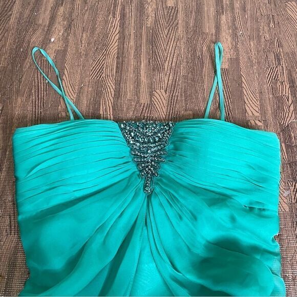 Vintage Y2K Mermaid Fairy Fantasy Cache Turquoise Beaded Halter Prom Gown 4 - Picture 9 of 13